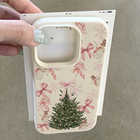 Nouvelle coque de téléphone en cuir texturé antichoc avec motif bonhomme de neige, sapin de Noël, cadeau, bonbons et nœud papillon pour iPhone 14 15 16 17 18 Pro Max