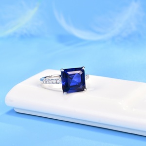 925 <b>Silver</b> <b>Emerald</b> Cut Sapphire <b>Ring</b> Claw Set Light Luxury Women's <b>Ring</b> - Product Image 2