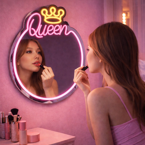 Letrero de Neón Personalizado con <span class=keywords><strong>Espejo</strong></span>, Corona de <span class=keywords><strong>Reina</strong></span>, Luz LED, Acrílico Rosa, Decoración de Pared para Dormitorio, Salón, Tienda - Product Image 1