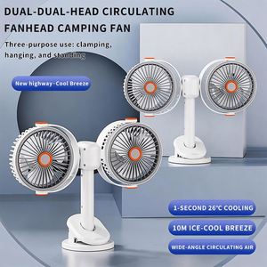 Double Head Camping Desk Rechargeable Battery Operated 5 Speeds Quiet Oscillating Type-C Portable Outdoor Fan With <b>Hook</b> - Product Image 5