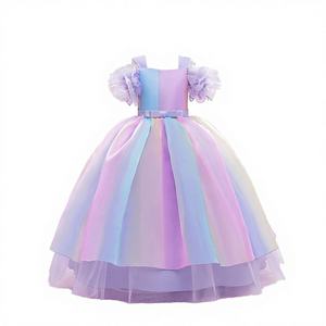 Vestido de Fiesta Largo para Niñas, Elegante, de Verano, Satinado, de Manga Corta, con Flores, para Bodas, Fiestas, Ecológico - Product Image 3