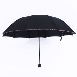 Parapluie de pluie professionnel double pliable à 10 bâtons, grand format, avec bordure cousue et motif à carreaux, vente en gros - Product Image 1