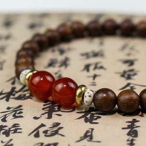 Golden Sandalwood <b>Bracelet</b> 6Mm <b>Red</b> Agate 8Mm Unisex Cultural Jewelry Everyday Wear - Product Image 3