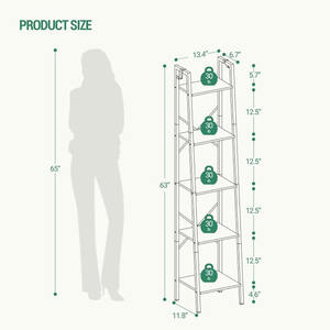 מודרני 5-שכבות freestone חצר מחסן עיצוב תעשייתי עץ אלון מדף סולם עם 2 ווים - Product Image 6