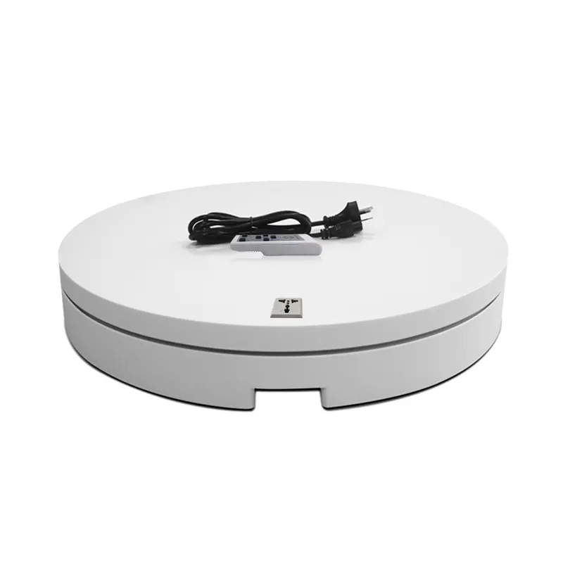 60cm White Metal 200kg capability rotating turntable Display Stand rotary plate Spinner with Outlet for powered product display