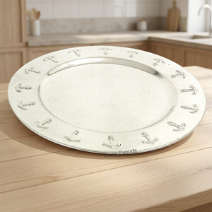 Assiette de présentation en acier inoxydable massif, écologique, design classique, adapté aux hôtels, 33 cm de diamètre, mariages, fêtes - Product Image 2