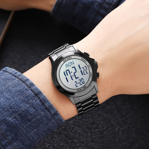 Skmei Digital Watch Men Stainless Steel Band Waterproof Dual Time Electronic Watch Gold Silver Black 22 Cm - Product Image 2