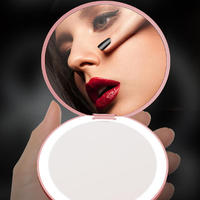 Petit miroir cosmétique miniature en verre, miroir de poche portable avec lumière LED, miroir de maquillage compact, logo personnalisé