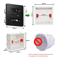 Prise murale USB 86 Type 20W à charge rapide, panneau en verre trempé, protection IP22, compatible Android/Apple, 2 prises Type-C