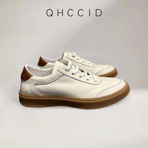 QHCCID Zapatillas de deporte de cuero genuino para hombre, suela de goma blanca, tacón bajo, zapatos informales transpirables para caminar - Product Image 4