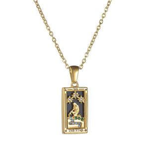 Collar de Acero Inoxidable 316L con Baño de Oro PVD de 14k/18k, Resistente al Agua y al Deslustre, con Dije de Carta del Tarot y Circonitas, para Mujer - Product Image 6