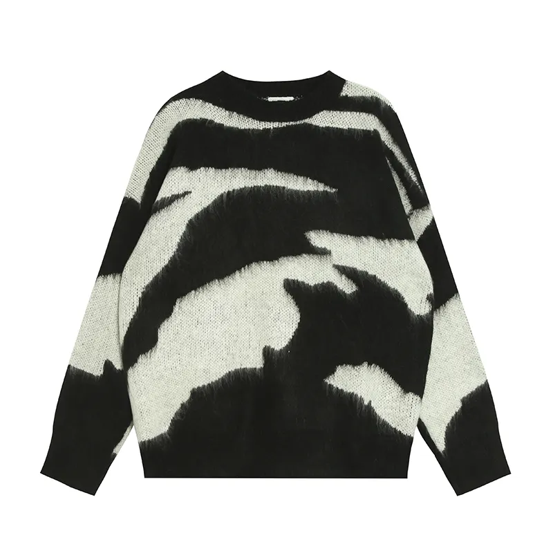Warm Soft Zebra Stripe Pullover Sweater Oversized Women Sweater Black And White Classic Sweater