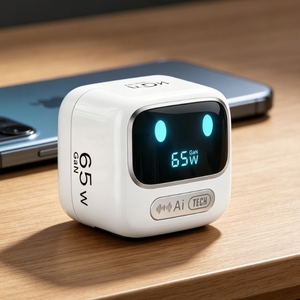 Nouveau chargeur rapide intelligent GaN à affichage numérique 2 ports AI, chargeur portable pour téléphone mobile 65W avec affichage numérique (prise UK) - Product Image 1