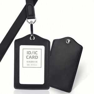 Premium Durable PU <b>Leather</b> ID Badge Name Card Holder With Neck Straps <b>Lanyards</b> - Product Image 5