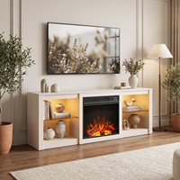 Soporte para TV con Chimenea Eléctrica de 18 Pulgadas, con Estantes Abiertos, Estilo Francés, para Sala de Estar