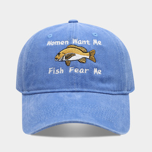 Casquette de baseball unisexe brodée 'WANT ME FISH <span class=keywords><strong>FEAR</strong></span> ME' en coton lavé à 100 %, 6 panneaux, pour la pêche - Product Image 4