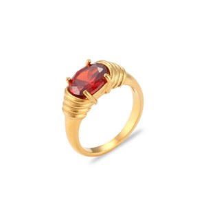 Stainless Steel 18K Gold Plated Oval Colored Crystal <b>Ring</b> Vintage Prong Setting <b>Statement</b> Finger <b>Ring</b> For Women Daily Jewelry - Product Image 1