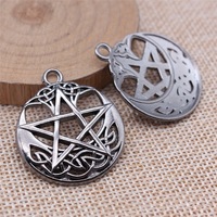 Pendentif Breloque Nœud de Lune Pentagramme 30x35mm en Alliage de Zinc Argent Vieilli à 1 Boucle pour Collier Talisman Wiccan