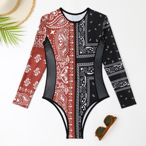 2024 transfronterizo para traje de baño Europeo Americano manga larga costura de malla edición fija impreso surfista ropa de playa Bikini - Product Image 4