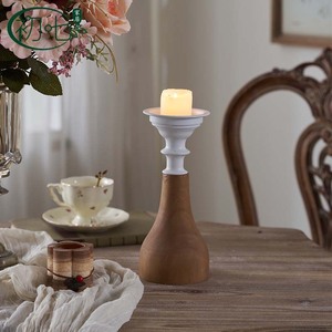 Candelero de madera maciza vintage con forma cónica para decoración del hogar, para velas en forma de copa y velas en bloque. - Product Image 3