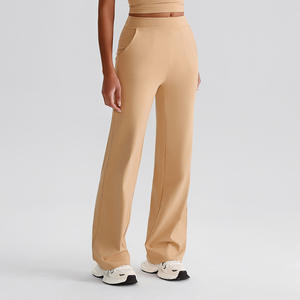 Leggings de yoga taille haute à jambe large évasée avec poche latérale 8027, contrôle du ventre, effet color block, résistant aux plis - Product Image 3