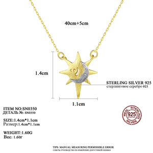 CZCITY Fine 925 Sterling Silver della <span class=keywords><strong>Luna</strong></span> <span class=keywords><strong>E</strong></span> Del <span class=keywords><strong>Sole</strong></span> <span class=keywords><strong>Collana</strong></span> per Le Donne Commercio All'ingrosso Doppio Placcato Oro Dei Monili Del Pendente - Product Image 2