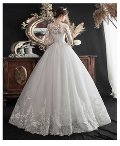 Vestido de novia de manga larga para mujer, vestido de boda de encaje impresionante, sin velo, W1001 - Product Image 5
