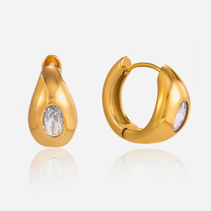 Boucles d'oreilles Huggie en forme de goutte d'eau, serties de zircon, en acier inoxydable, bijoux tendance - Product Image 1