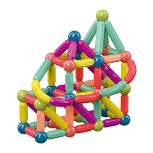 Set Tongkat dan Batang Warna-warni Magnet 3D, Mainan Edukatif Blok Bola dan Tongkat Bangunan Magnetik Fleksibel Kreatif Anak