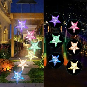กระดิ่งไฟ LED แขวนตกแต่งเปลี่ยนสีได้พลังงานแสงอาทิตย์รูปดาวโมบายกระดิ่งลม