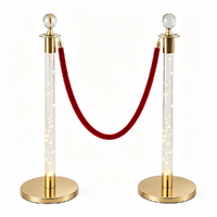 Poteau de délimitation LED en acrylique avec boule de cristal et base dorée, barrière en corde de velours pour mariages, tapis rouge, hôtels, fêtes, musées et événements