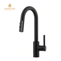 Keran Dapur Modern Satu Gagang Model Gooseneck High Arc Matte Black dengan Semprotan