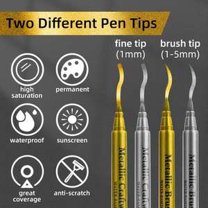 Ensemble de marqueurs d'art métalliques en plastique, 12 couleurs, stylos métalliques, marqueurs d'art pour papier, pierre, carte, bricolage, artisanat pour enfants - Product Image 3