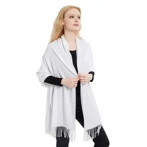 Hot Sale Winter Solid Pink White Blue Warm Classic Cashmere Felling Pashmina Shawl Wrap Scarf For Women With Tassel