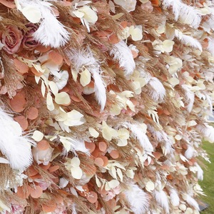 Warm Tone Feather Mixed Floral Wall <b>Artificial</b> Flower Backdrop For Bohemian Festival Event Decor - Product Image 3