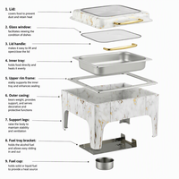 Ensemble de réchauds carrés KUNTAI en acier inoxydable doré de haute qualité, capacité 6L, alimenté à l'alcool, maintien au chaud des aliments pendant 24 heures, 85-100°C