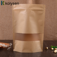 Sac en papier kraft brun biodégradable personnalisé avec logo fermeture éclair pochettes debout pour salade pizza lait sushi gelée aliments pour animaux de compagnie