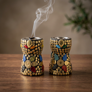 Quemador de Incienso de Madera Hecho a Mano con Incrustaciones de Cuentas Coloridas, Difusor Aromático para Uso en Todas las Estaciones, Estilo Único, Decoración para Ramadán y Eid, Regalo - Product Image 1