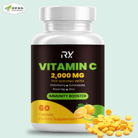 Marque privée OEM, haute puissance, 60 comprimés d'acide ascorbique, vitamine C 2000 mg, blanchiment de la peau pour adultes, personnalisé