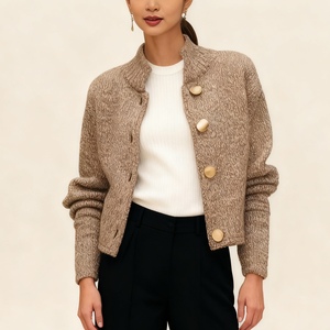 เสื้อคาร์ดิแกนไหมพรมคอสูงติดกระดุมสำหรับผู้หญิง คอลเลคชั่นใหม่รับฤดูใบไม้ร่วง แฟชั่นเสื้อคลุม - Product Image 1