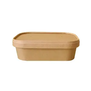 2024 Brown Paper Square Box With Rounded Corners Paper Bowl Wth Cover Packing Take-out Box