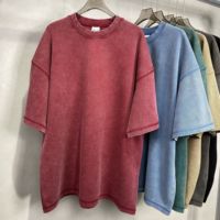 Kaos Oblong Lengan Pendek Pria Custom Print 400GSM Katun Tebal Vintage Batik Acid Wash Oversize