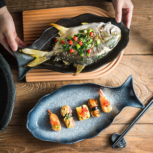 Assiette à poisson créative en céramique <span class=keywords><strong>de</strong></span> 12/14 pouces, plat <span class=keywords><strong>de</strong></span> service pour poisson vapeur, assiette <span class=keywords><strong>de</strong></span> design pour restaurants et cuisines domestiques - Product Image 1
