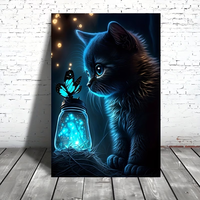 Kit de Peinture Diamant 5D Orfon Carré/Rectangulaire, Effet Lumineux Chat, Écologique, Bricolage, Peinture à la Main, Vente en Gros Direct Usine