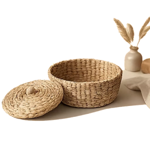 Handwoven Seagrass Storage <b>Basket</b> with Lid Round Natural <b>Wicker</b> Organizer Box for Home Decor Bathroom Bedroom <b>Laundry</b> - Product Image 3