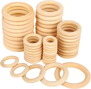 50 pezzi di anelli in legno massello non finiti per artigianato, ciondolo ad anello e connettori per la creazione di gioielli