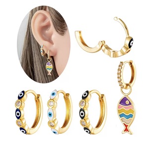 Orecchino a cerchio pendente Hengsen a forma di occhio smaltato blu, placcato oro 18K, per <span class=keywords><strong>piercing</strong></span> alla cartilagine, elice, <span class=keywords><strong>trago</strong></span>, da <span class=keywords><strong>donna</strong></span>, alla moda - Product Image 1