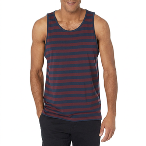 Men's Striped Sleeveless Tank Top Cotton-Poly Blend Regular Fit O-Neck Knitted Casual Muscle <b>Vest</b> Lightweight Jersey Fabric - Product Image 1