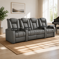 Ensemble de canapés inclinables électriques en cuir véritable 4 places, canapé inclinable moderne pour home cinéma avec mousse à mémoire de forme pour salon