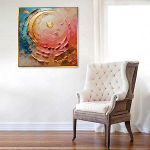 Pur fait à la main moderne or soleil mur Art photo abstrait or <span class=keywords><strong>cercle</strong></span> couteau <span class=keywords><strong>peinture</strong></span> à l'huile sur toile décor à la maison Texture paysage - Product Image 3